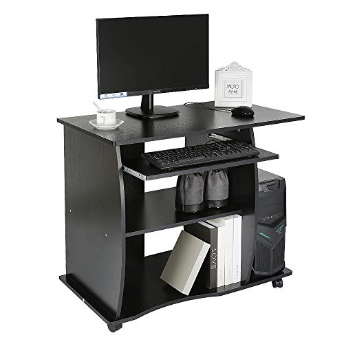 MUL-BOUTIQUE Computer-Schreibtisch, Computertisch mit Rollen, Laptop-Schreibtisch, Rolltisch, Computer-Schreibtisch für Computer mit Rollen, 90 x 50 x 75 cm (schwarz) von MUL-BOUTIQUE
