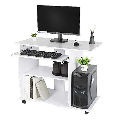 MUL-BOUTIQUE Computer-Schreibtisch, Computertisch mit Rollen, Laptop-Schreibtisch, Rolltisch, Computer-Schreibtisch für Computer mit Rollen, 90 x 50 x 75 cm (weiß) von MUL-BOUTIQUE