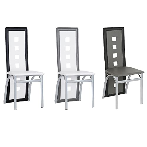 MUL-BOUTIQUE Esszimmerstuhl, Küchenstuhl, hohe Rückenlehne, breite Sitzfläche, Wohnzimmer, aus PVC-Leder, für Küche, 2 Stück (grau und schwarz) von MUL-BOUTIQUE
