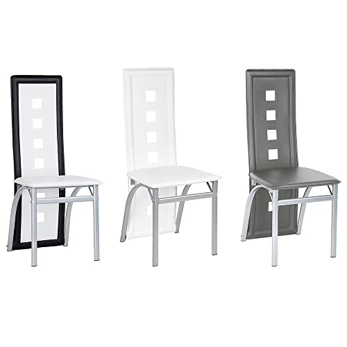 MUL-BOUTIQUE Esszimmerstuhl, Küchenstuhl, hohe Rückenlehne, breite Sitzfläche, Wohnzimmer, aus PVC-Leder, für Küche, 2 Stück (weiß und schwarz) von MUL-BOUTIQUE