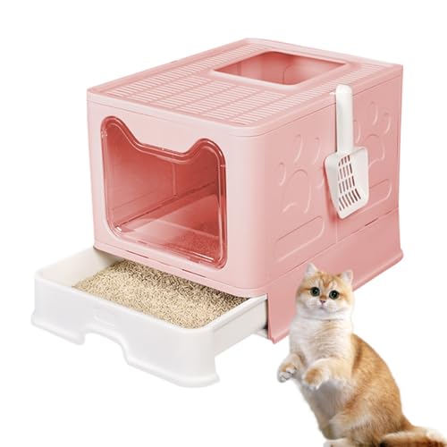 MUL-BOUTIQUE Geschlossene Katzentoilette für Katzen, großes Katzentoilettenhaus, faltbar, mit Deckel mit Abnahme des Tabletts, Schaufel, geeignet für große Katzen (51 x 41 x 38 cm, Rosa) von MUL-BOUTIQUE