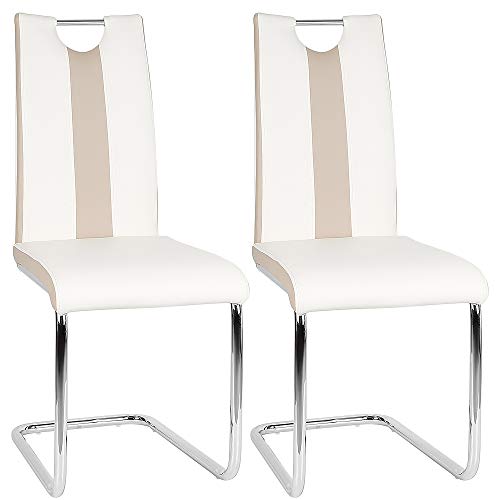 MUL-BOUTIQUE Moderner Esszimmerstuhl mit Rückenlehne, Einloch, mit Bogen und hoher Rückenlehne, aus Kunstleder, für Wohnzimmer, Schlafzimmer (Weiß und Beige) von MUL-BOUTIQUE
