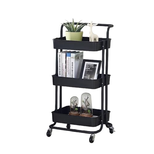 MUL-BOUTIQUE Trolley mit Rollen mit 3 Ebenen, multifunktional, Aufbewahrungswagen auf Rollen für Wohnzimmer, Küche, Aufbewahrung (Schwarz, 43 x 36 x 86 cm) von MUL-BOUTIQUE