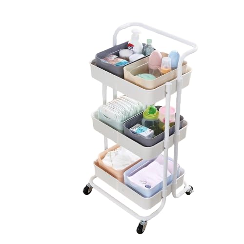 MUL-BOUTIQUE Trolley mit Rollen mit 3 Ebenen, multifunktional, Aufbewahrungswagen auf Rollen für Wohnzimmer, Küche, Aufbewahrung (weiß, 43 x 36 x 86 cm) von MUL-BOUTIQUE