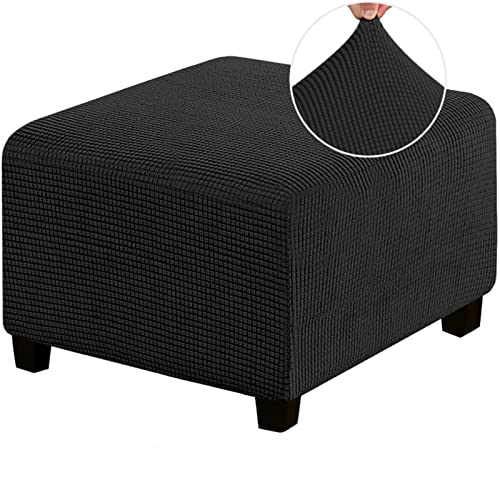 MULARE Quadratischer Ottoman Überzug, Stretch Ottoman Überzug aus Plüsch, dickerer großer Stretch Pouf Überzug, Rutschfester Fußhocker, Jacquard Überzug mit elastischem Boden, maschinenwaschbar von MULARE