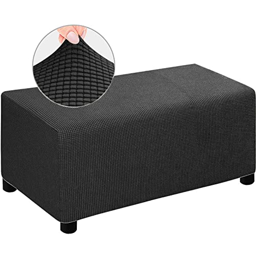 MULARE Square Ottoman Cover Soft, Jacquard Ottoman Cover Rectangle Plain Stretch Sofa Footstool Schonbezug, wasserdichter Rutschfester Footstool Protect mit elastischer Unterseite,Schwarz,S von MULARE