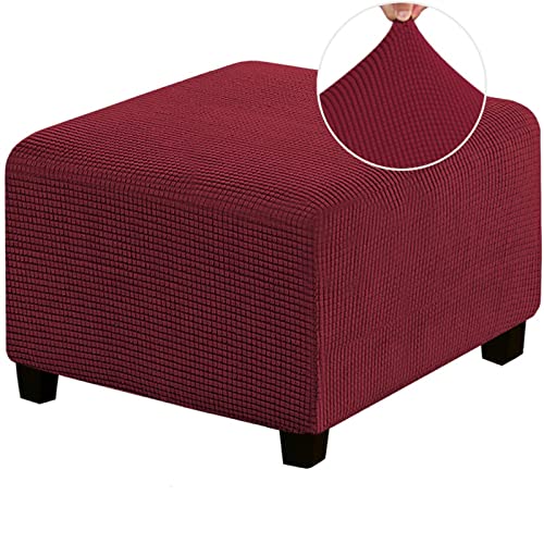 MULARE Stretch-Fußhocker-Abdeckung, Ottoman-Abdeckung, Rutschfester Puff-Sofa-Bezug, Dicker Karierter Jacquard-Stoff mit elastischer Unterseite, Ottoman-Schonbezüge,Rot,S von MULARE