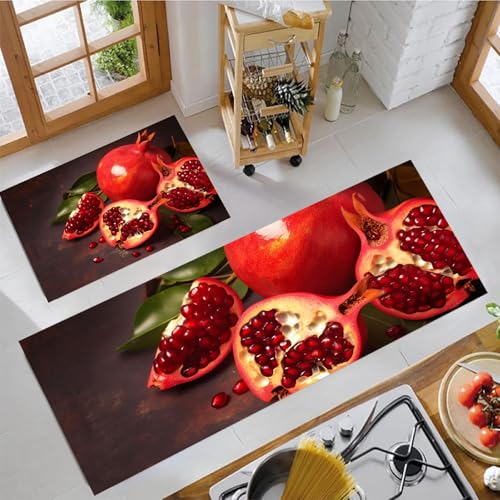 2 Stück Küchenläufer 40x60cm+40x120cm, Öl Aufnehmen Küche Matten, Obst Fotografie Orange Granatapfel, Anti-Müdigkeit, rutschfeste Rubber Backing yans Flurläufer für Küche Wäscherei, Rot 2 Stück Küchenläufer 40x60cm+40x120cm, Öl Aufnehmen Küche Matten, Obst Fotografie Orange Granatapfel, Anti-Müdigkeit, rutschfeste Rubber Backing yans Flurläufer für Küche Wäscherei, Rot von MULERN