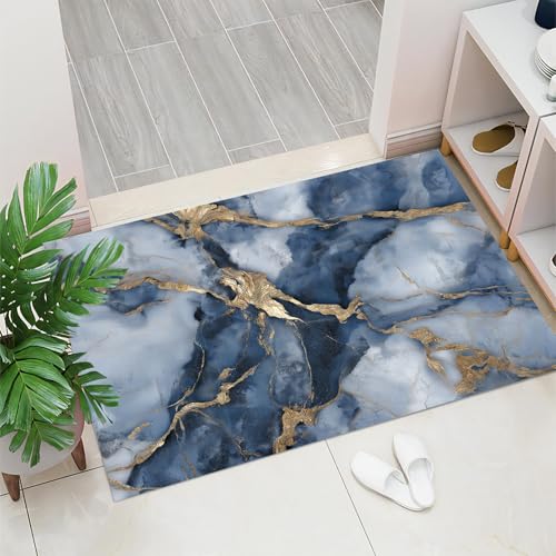 Fußmatte 50x80cm Innen Schmutzfangmatte, Blaugrau Türmatte, rutschfeste Waschbar Abstrakte Marmor Fussmatte, EIS Schnee Landschaft Sauberlaufmatte Teppich für Garten,Küche,Patio,Porch von MULERN