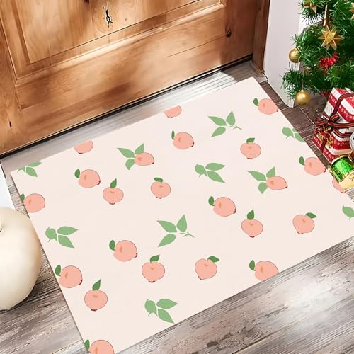 Fußmatte rutschfest 50x80cm, Obst Pfirsich Waschbar Flur Matte, Hellrosa Weiche Haustür Matte, Schmutzfangmatte für Innen Außen, Süß Fussabtreter Eingangsbereich von MULERN