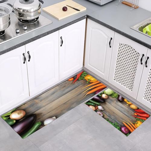 Küchenteppich Läufer 2 Stück, Modern Gemüse Obst rutschfest Waschbar Küchenläufer, Anti-Müdigkeit Küchenmatte, Weich Teppich für Küche Esszimmer Flur Braun, 40x60cm+40x120cm Küchenteppich Läufer 2 Stück, Modern Gemüse Obst rutschfest Waschbar Küchenläufer, Anti-Müdigkeit Küchenmatte, Weich Teppich für Küche Esszimmer Flur Braun, 40x60cm+40x120cm von MULERN