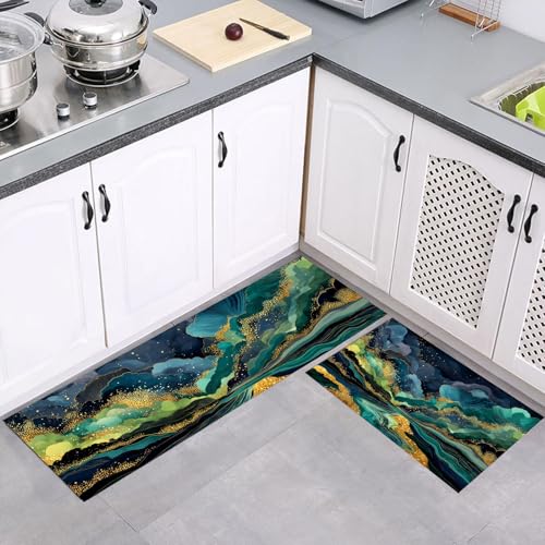 Küchenteppich Sets Marmor Fluss, Abstrakt Kunst 2 Stück rutschfeste Küchenmatten und Teppiche Läuferset, Gummibacking Absorbierende Waschbare Bodenmatten, 40x60cm+40x120cm, Blau Küchenteppich Sets Marmor Fluss, Abstrakt Kunst 2 Stück rutschfeste Küchenmatten und Teppiche Läuferset, Gummibacking Absorbierende Waschbare Bodenmatten, 40x60cm+40x120cm, Blau von MULERN