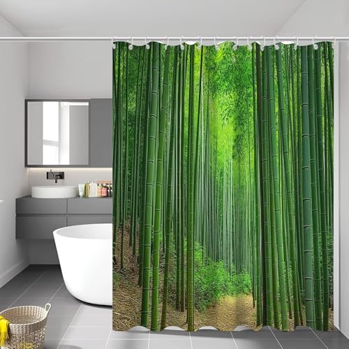 MULERN Duschvorhang 180 x 200 cm, Grün Bambuswald, Wasserabweisend Waschbar Polyester Textil Stoff Badevorhänge mit 12 Ösen und Duschvorhangringe für Badezimmer, Badewanne, Natürliche Landschaft von MULERN