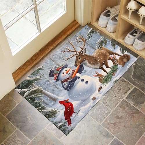 MULERN Eingang Fußmatte 40X60Cm - Innen Und Außen Waschbar Fussmatt, Wasserdicht Türmatte, Schneemann Und Elch Rutschfester Schmutzfänger Teppich Für Eingang, Haustür, Patio, Flur, Garten von MULERN