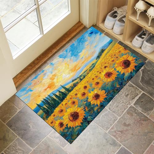 MULERN Fußmatte 40X60Cm - rutschfeste Eingangsmatte, Strapazierfähige Fußmatte, Schmutzfangmatte Mit Gummibeschichtung Für Den Außenbereich, Ölgemälde Sonnenblume Waschbare Fußmatte MULERN Fußmatte 40X60Cm - rutschfeste Eingangsmatte, Strapazierfähige Fußmatte, Schmutzfangmatte Mit Gummibeschichtung Für Den Außenbereich, Ölgemälde Sonnenblume Waschbare Fußmatte von MULERN