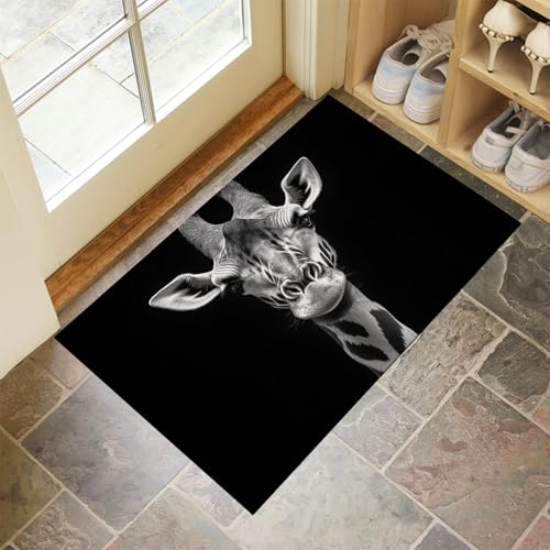 MULERN Fußmatte 40X60Cm - rutschfeste Eingangsmatte, Strapazierfähige Fußmatte, Schwarz-Weiße Giraffe Schmutzfangmatte Mit Gummibeschichtung, Für Außenbereich, Waschbare Fußmatte von MULERN
