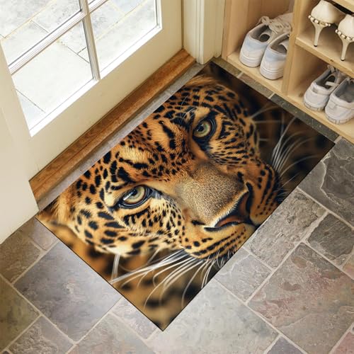 MULERN Fußmatte 50x80cm Innen Schmutzfangmatte, braun Türmatte, rutschfeste Waschbar Afrika Leopard Gesicht Fussmatte, Tier Porträt Sauberlaufmatte Teppich für Garten,Küche,Patio,Porch von MULERN