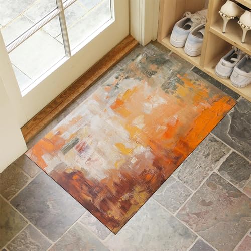 MULERN Fußmatte 60X90Cm - rutschfeste Eingangsmatte, Strapazierfähige Fußmatte, Abstrakter Orange-Brauner Ton Schmutzfangmatte Mit Gummibeschichtung, Für Außenbereich, Waschbare Fußmatte von MULERN