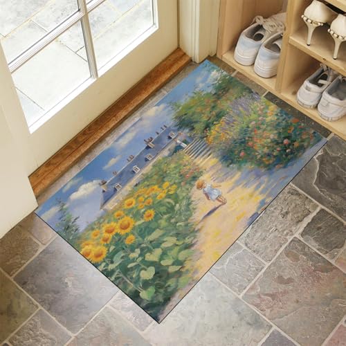 MULERN Fußmatte - 60X90Cm rutschfeste Eingangsmatte, Strapazierfähige Fußmatte, Schmutzfangmatte Mit Gummibeschichtung Für Den Außenbereich, Sonnenblumengarten Waschbare Fußmatte von MULERN
