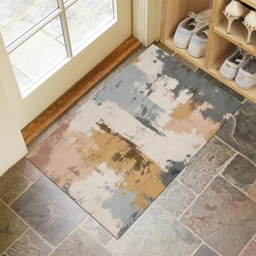 MULERN Fußmatte 90X150Cm - rutschfeste Eingangsmatte, Strapazierfähige Fußmatte, Abstrakte Beige-Braune Farbe Schmutzfangmatte Mit Gummibeschichtung, Für Außenbereich, Waschbare Fußmatte von MULERN