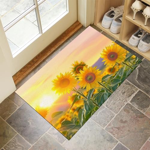 MULERN Fußmatte Außen Und Innen - 60X90Cm rutschfeste Schmutzfangmatte Türmatte, Waschbar Wetterfest Fussmatte, Aussen Für Haustür, Eingangsbereich, Garten Türmatte, Sonnenschein Sonnenblume Teppich von MULERN