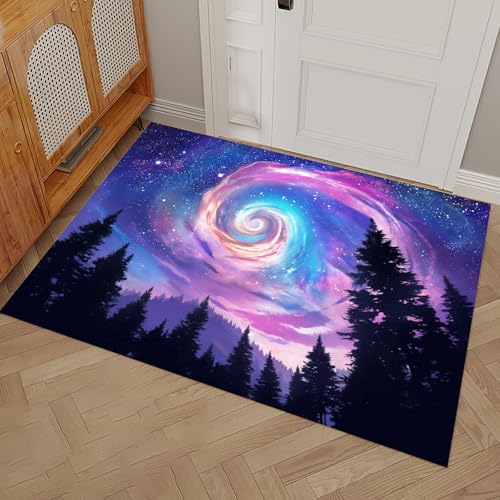 MULERN Fußmatte Innen, Sternenhimmel Kiefer Waschbar Wasserdicht Robust Spirale Galaxie Schmutzfänger für Eingang, Haustür, Flur, Küche, Schlafzimmer Poet Größe 50x80cm Carpet Rosa Lila von MULERN