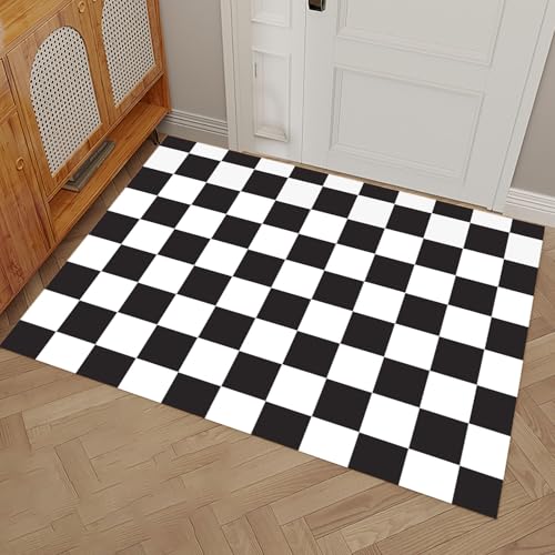 MULERN Fußmatte Innen 80x120cm, Schwarz-Weiß Kariert rutschfest Schmutzfangmatte, Waschbar Fussmatte, Sportlich Geometrisch Eingangstürmatte, Strapazierfähige Türmatte für Innenbereich, Schwarz Weiß MULERN Fußmatte Innen 80x120cm, Schwarz-Weiß Kariert rutschfest Schmutzfangmatte, Waschbar Fussmatte, Sportlich Geometrisch Eingangstürmatte, Strapazierfähige Türmatte für Innenbereich, Schwarz Weiß von MULERN