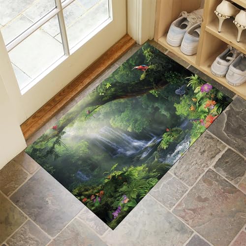 MULERN Fußmatte Schmutzfangmatte 50X80Cm - Waschbar Wasserdicht Robust Teppich, Blumen- Und Vogelwasserfall Antirutsch Willkommens Fussmatte Für Eingang, Haustür, Flur, Küche, Schlafzimmer Carpet MULERN Fußmatte Schmutzfangmatte 50X80Cm - Waschbar Wasserdicht Robust Teppich, Blumen- Und Vogelwasserfall Antirutsch Willkommens Fussmatte Für Eingang, Haustür, Flur, Küche, Schlafzimmer Carpet von MULERN