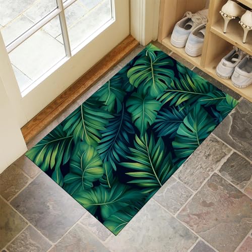 MULERN Fußmatte Schmutzfangmatte - 90X150Cm Waschbar Robust Teppich, Tropische Blätter Antirutsch Willkommens Fussmatte Für Eingang, Haustür, Flur, Küche, Schlafzimmer Carpet von MULERN