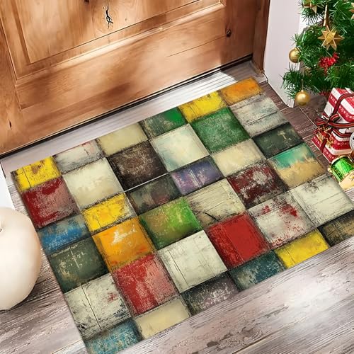 MULERN Fußmatte Schmutzfangmatte Innen 50x80cm, Retro rutschfeste Wasserdicht Türmatte, Distressed Farbblock Eingangstürmatte mit Wasserabsorbierenden, Haustür & Flur, bunt MULERN Fußmatte Schmutzfangmatte Innen 50x80cm, Retro rutschfeste Wasserdicht Türmatte, Distressed Farbblock Eingangstürmatte mit Wasserabsorbierenden, Haustür & Flur, bunt von MULERN