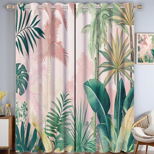 MULERN Gardinen mit Ösen, 2er Set Wildnis Botanisch Druck Vorhänge, Tropisch Vorhänge Wohnzimmer Polyester Gardinen, Küche Fenster Schlafzimmer Verdunkelungsvorhang(H260 x B140 cm) von MULERN
