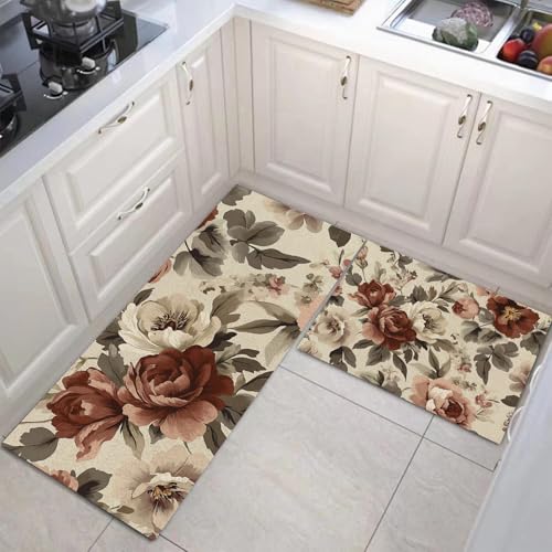 MULERN Küchenteppich Anti Rutsch Küchenmatte Set, Vintage Pfingstrosen-Tulpen Küchenteppiche Waschbar Blumen Küchenläufer Geeignet Für Kinderzimmer, Eingangsbereich, Außenbereich, 43X75Cm+43X150Cm MULERN Küchenteppich Anti Rutsch Küchenmatte Set, Vintage Pfingstrosen-Tulpen Küchenteppiche Waschbar Blumen Küchenläufer Geeignet Für Kinderzimmer, Eingangsbereich, Außenbereich, 43X75Cm+43X150Cm von MULERN