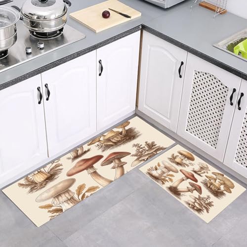MULERN Küchenteppich Läufer 2 Stück, Country Vintage Pilz rutschfest Waschbar Küchenläufer, Anti-Müdigkeit Küchenmatte, Weich Teppich für Küche Esszimmer Flur Reis, 43x75cm+43x150cm MULERN Küchenteppich Läufer 2 Stück, Country Vintage Pilz rutschfest Waschbar Küchenläufer, Anti-Müdigkeit Küchenmatte, Weich Teppich für Küche Esszimmer Flur Reis, 43x75cm+43x150cm von MULERN