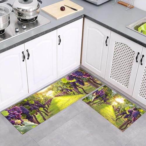 MULERN Küchenteppich Läufer 2 Stück, Ländliche Landschaft Sommer Weinreben rutschfest Waschbar Küchenläufer, Anti-Müdigkeit Küchenmatte, Weich Teppich für Küche Esszimmer Flur Grün, 40x60cm+40x120cm MULERN Küchenteppich Läufer 2 Stück, Ländliche Landschaft Sommer Weinreben rutschfest Waschbar Küchenläufer, Anti-Müdigkeit Küchenmatte, Weich Teppich für Küche Esszimmer Flur Grün, 40x60cm+40x120cm von MULERN