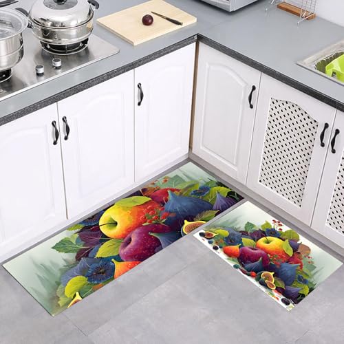 MULERN Küchenteppich Läufer 2 Stück, Surrealismus Obst Feige rutschfest Waschbar Küchenläufer, Anti-Müdigkeit Küchenmatte, Weich Teppich für Küche Esszimmer Flur Lila Grün, 43x75cm+43x150cm MULERN Küchenteppich Läufer 2 Stück, Surrealismus Obst Feige rutschfest Waschbar Küchenläufer, Anti-Müdigkeit Küchenmatte, Weich Teppich für Küche Esszimmer Flur Lila Grün, 43x75cm+43x150cm von MULERN