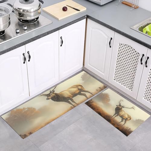 MULERN Küchenteppich Sets Country Bucks, Filme Stil 2 Stück rutschfeste Küchenmatten und Teppiche Läuferset, Gummibacking Absorbierende Waschbare Bodenmatten, 43x75cm+43x150cm, Orange Braun MULERN Küchenteppich Sets Country Bucks, Filme Stil 2 Stück rutschfeste Küchenmatten und Teppiche Läuferset, Gummibacking Absorbierende Waschbare Bodenmatten, 43x75cm+43x150cm, Orange Braun von MULERN