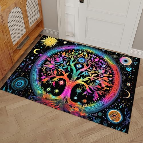 MULERN Schmutzfänger Saugfähige Fußmatte, Psychedelisch Türvorleger Waschbare rutschfeste Eingangsmatte, Himmlisch Symbol Baum Sauberlaufmatte Flur Teppich Innen, 40x60cm, Schwarz MULERN Schmutzfänger Saugfähige Fußmatte, Psychedelisch Türvorleger Waschbare rutschfeste Eingangsmatte, Himmlisch Symbol Baum Sauberlaufmatte Flur Teppich Innen, 40x60cm, Schwarz von MULERN