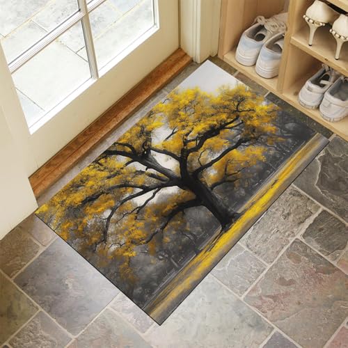 MULERN Schmutzfangmatte Innen 60X90Cm - Maschinenwaschbare Fußmatte, Sauberlaufmatte, Herbst Großer Baum Eingangstürmatte Mit Wasserabsorbierenden, Fussmatte Für Hund, Eingang, Haustür & Flur von MULERN