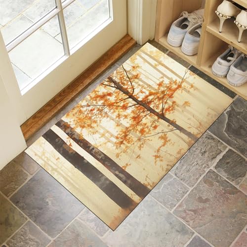 MULERN Schmutzfangmatte Innen 60X90Cm - Maschinenwaschbare Fußmatte, Sauberlaufmatte, Waldbaum Herbstblätter Eingangstürmatte Mit Wasserabsorbierenden, Fussmatte Für Hund, Eingang, Haustür & Flur von MULERN