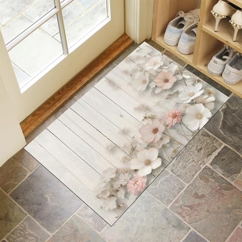 MULERN Waschbar Türmatte 50X80Cm Fußmatte Innen, Absorbierend Fussmatte, rutschfeste Sauberlaufmatte, Holzbrett Mit Rosa Und Weißen Blumen Schmutzfänger Teppich Für Hund, Eingang, Nasse Pfoten MULERN Waschbar Türmatte 50X80Cm Fußmatte Innen, Absorbierend Fussmatte, rutschfeste Sauberlaufmatte, Holzbrett Mit Rosa Und Weißen Blumen Schmutzfänger Teppich Für Hund, Eingang, Nasse Pfoten von MULERN