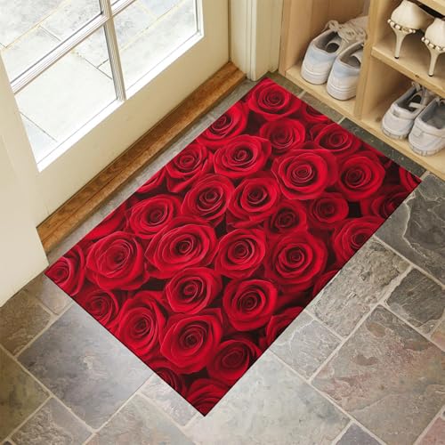 MULERN Waschbar Türmatte 60X90Cm Fußmatte Innen, Absorbierend Fussmatte, rutschfeste Sauberlaufmatte, Schöne Rote Rose Schmutzfänger Teppich Für Hund, Eingang, Nasse Pfoten MULERN Waschbar Türmatte 60X90Cm Fußmatte Innen, Absorbierend Fussmatte, rutschfeste Sauberlaufmatte, Schöne Rote Rose Schmutzfänger Teppich Für Hund, Eingang, Nasse Pfoten von MULERN