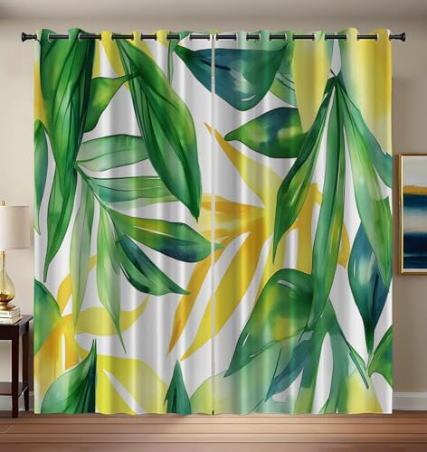 Vorhänge Mit Gelbgrün Blätter Muster, 2 Stück Abstrakte Pflanze Gardinen Mit Ösen, H200 X B140 cm Superweich Vorhang Blickdicht Für Deko Wohnzimmer Schlafzimmer, Schöne Vorhang Vorhänge Mit Gelbgrün Blätter Muster, 2 Stück Abstrakte Pflanze Gardinen Mit Ösen, H200 X B140 cm Superweich Vorhang Blickdicht Für Deko Wohnzimmer Schlafzimmer, Schöne Vorhang von MULERN