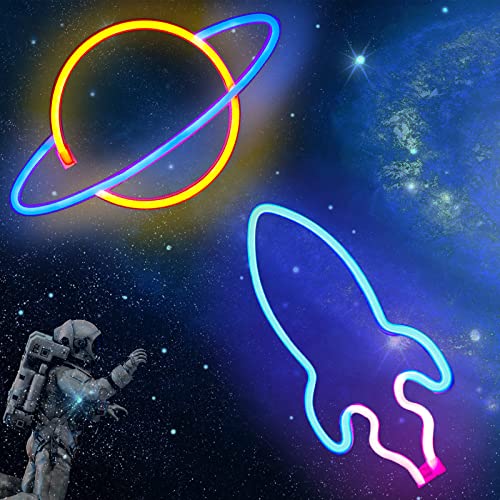 MULEVIP 2 Stück Neon Licht,Signs Planet LED,Planet Neon Light,Leuchtreklame,Planet Neon Signs,Leuchten Art Wall Decor Licht,Batterie oder USB Powered von MULEVIP