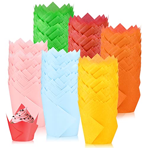 MULEVIP Cupcake Backbecher 300 Stück Muffinförmchen Papier,Cupcake Wrapper Papier Tulpen-Backpapierbecher,Tulpe Muffin Fälle für Cupcakes Muffins Party,Hochzeit,Kinder Geburtstag Party (6 Farben) von MULEVIP