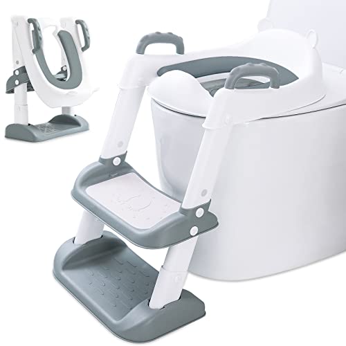 MULEVIP Toilettensitz Kinder Kinder WC,Toilettensitz für Kleinkinder mit Treppe,Toilettenaufsatz Kinder, Verstellbar Toilettentrainer mit PU-Sitzkissen, Rutschfest, für Jungen und Mädchen Baby von MULEVIP