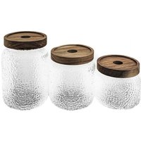 3er Set Vorratsbehälter aus Borosilikatglas mit luftdichtem Holzdeckel von MULEX