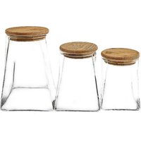 Mulex - 3er Set Vorratsbehälter aus Glas mit luftdichtem Holzdeckel - schlicht & elegant von MULEX