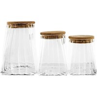 Elegante Vorratsbehälter aus Borosilikatglas 3er Set mit luftdichtem Holzdeckel von MULEX