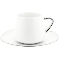 12 Tlg. Set Mokkatassen mit Untertassen aus Porzellan Mokkaservice 100 ml Weiß/Silber - Mulex 12 Tlg. Set Mokkatassen mit Untertassen aus Porzellan Mokkaservice 100 ml Weiß/Silber - Mulex von MULEX