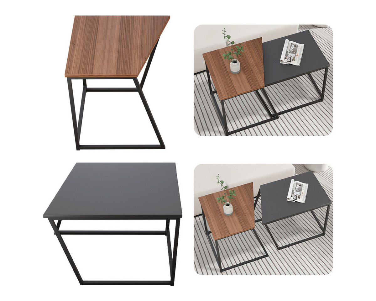 Simloveve Beistelltisch Couchtisch Satztische für Wohnzimmer Kaffeetisch stapelbar (2er Set, großer Tisch(52x33x43cm),Kleiner Tisch(37x37x47cm), Beistelltisch 2er-Set Unregelmäßiger quadratischer Tisch von Simloveve